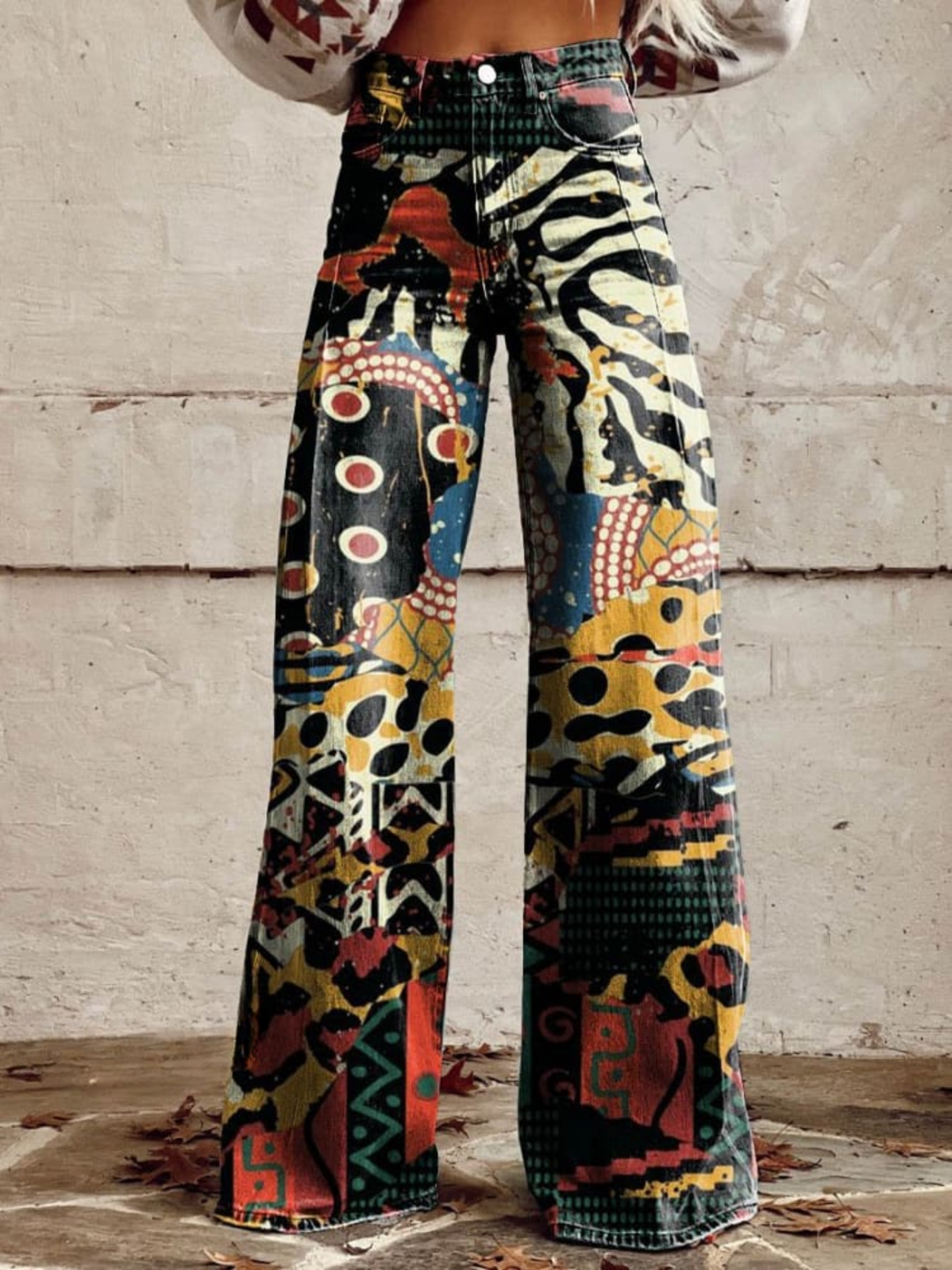 Sandra | Eclectic art wide-leg trousers