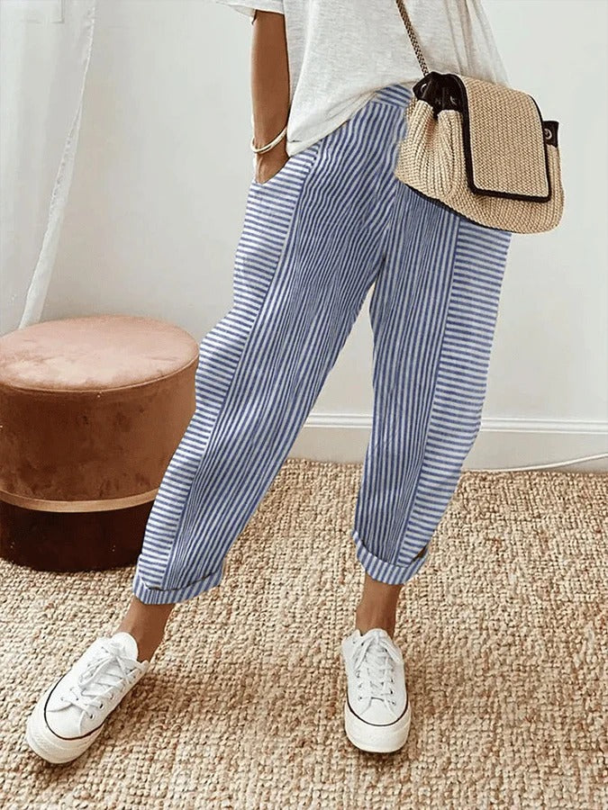 Loren | Striped Cotton Trousers